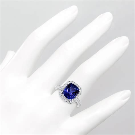 3 53ct Cushion Cut Tanzanite Diamond Halo Engagement Cocktail Ring