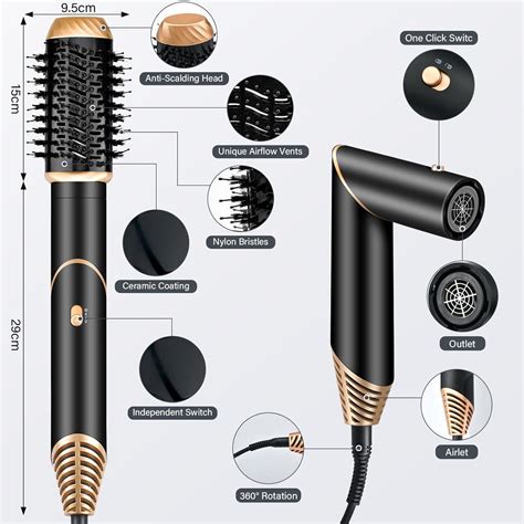 6 In 1 Hair Dryer Brush Set For Frizz Free Styling Hot Air Stylers With 6 Attachments Ionic