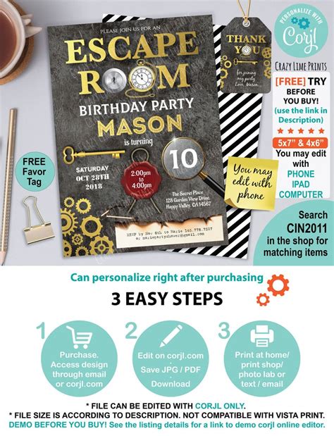 Escape Room Invitation Editable Birthday Party Invite Etsy