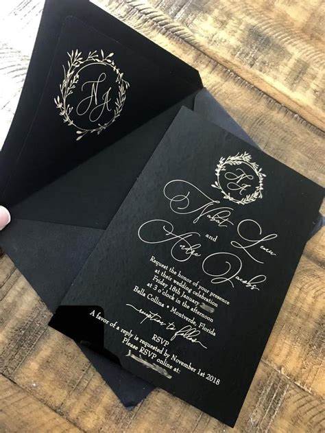 Black Acrylic Gold Wedding Invitation Clear Perspex Double Sided Modern