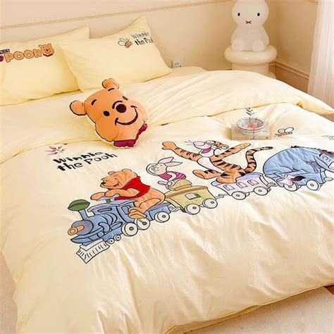 Disney Winnie The Pooh Park Washed Pure Cotton Four Piece Bed Set In