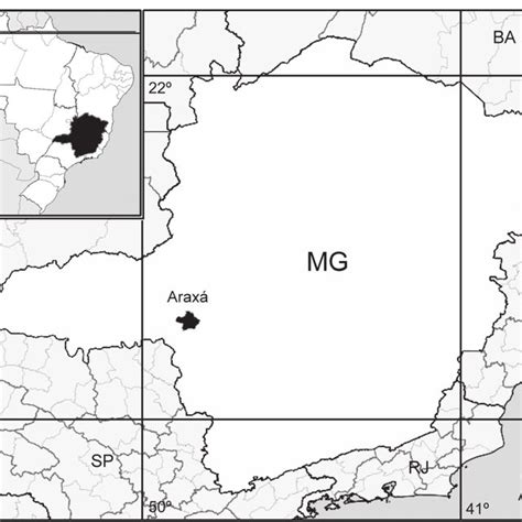 Mapa de localização do município de Araxá no Estado de Minas Gerais