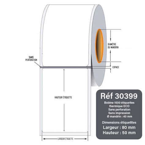 Bobine 1500 étiquettes thermiques ECO 80x50 mm