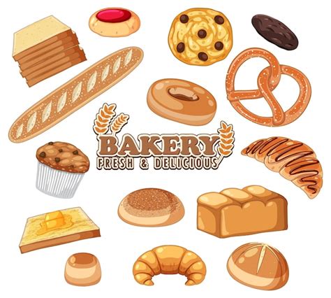 Conjunto De Productos De Panadería De Pan Y Pastelería Vector Gratis