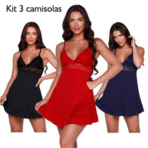 Kit 3 Camisolas Femininas Sensual Renda Sem Bojo Linha Noite Shopee