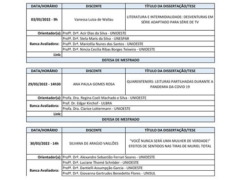 Cronograma De Defesas Portal Unioeste