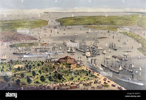 Aerial view of the Port of New York 1889 Stock Photo - Alamy