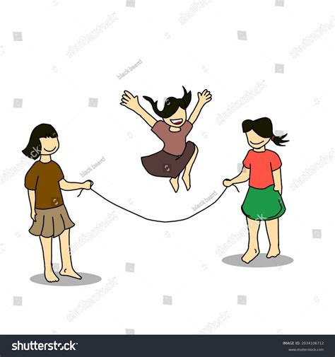 Game 3 Girls Playing Jump Rope Stock Vector Royalty Free 2034106712