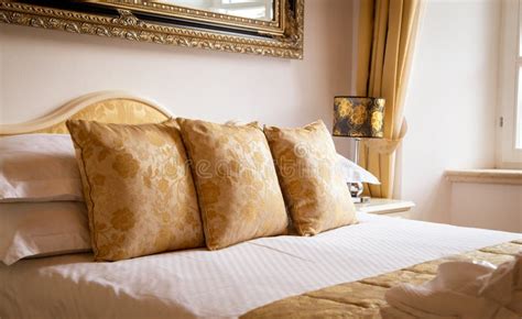 Three Pillows On A Bed Stock Image Image Of Interior