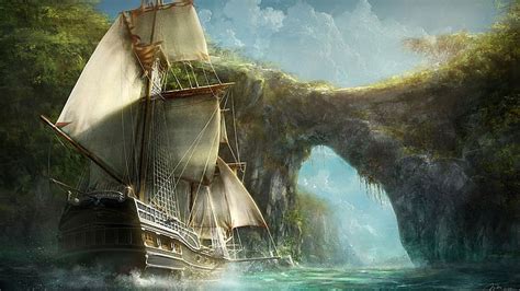 Hd Wallpaper Brown Galleon Ship Sailing Ship Sea Painting Artwork