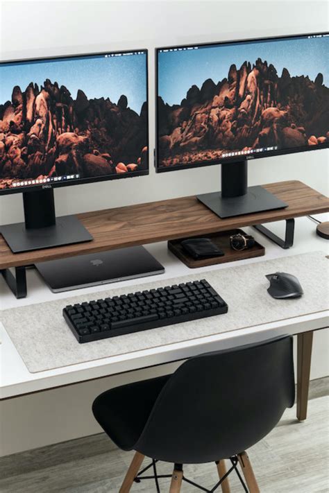 Wooden Desk Shelf Dual Monitor Stand Home Office Decor Work From Home