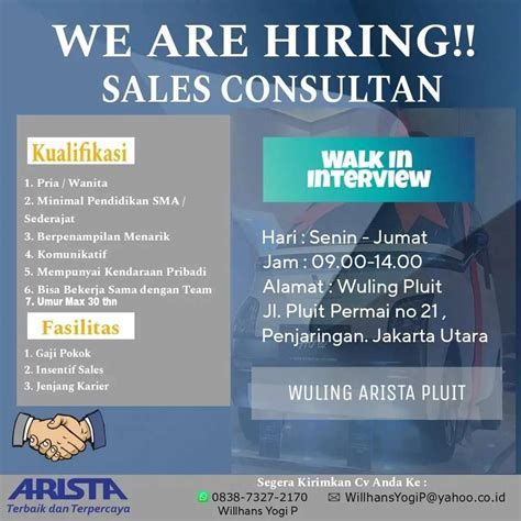 Lowongan Marketing Wuling Arista Pluit Lowongan