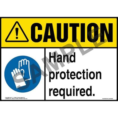 Caution Hand Protection Required Sign With Icon Ansi