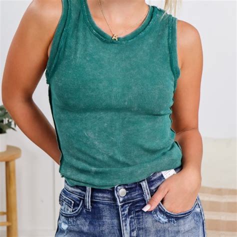 Zenana Outfitters Tops Zenana Mineral Washed Ribbed Henley Tank In