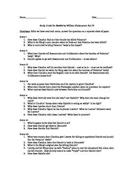 Study Guide Questions And Answers For Hamlet By William Shakespeare