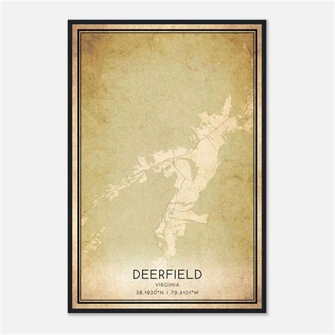 Vintage Deerfield Virginia Map Poster, Deerfield VA City Road Wall Art