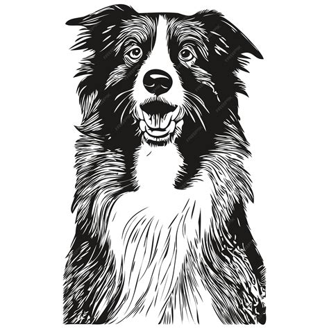 Border Collies Perro Dibujado A Mano Vector Línea Arte Dibujo Blanco Y Negro Logo Mascotas