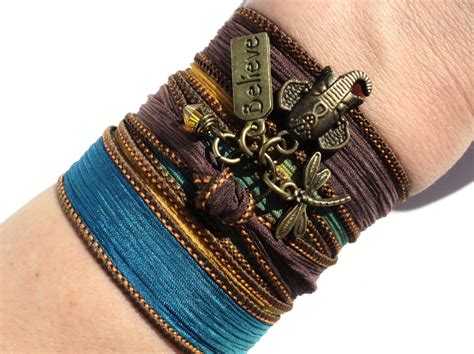 Bohemian Silk Wrap Bracelet Ganesha Believe Dragonfly