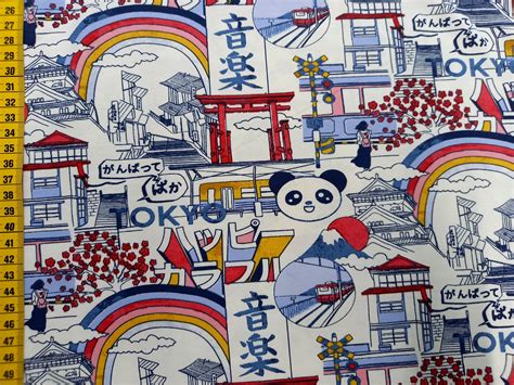 Jersey Stoff Mit Manga In Tokyo Panda Farbig Bunt