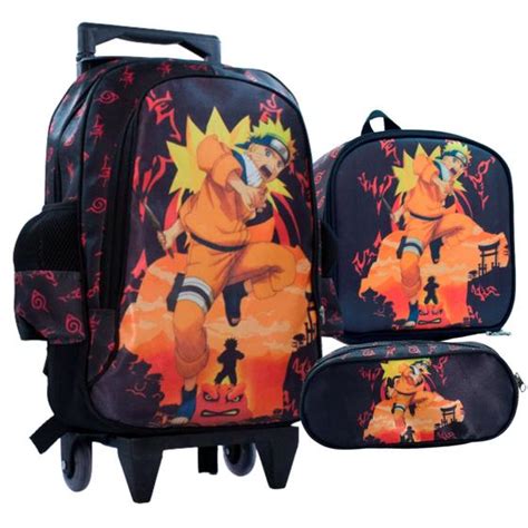 Kit Escolar Naruto Mochila Estojo Lancheira Material Escolar