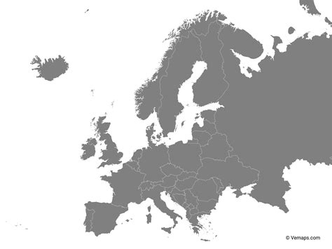 Grey Map of Europe with Countries | Free Vector Maps