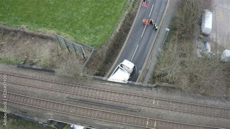 A Uk Mail Lorry Crashes Into A Railway Bridge On The Busy Anchor Road