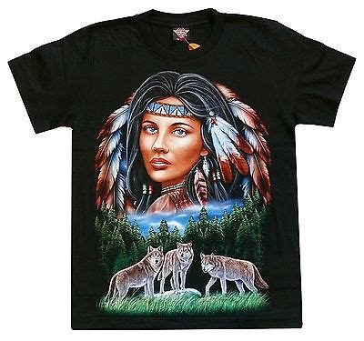 T Shirt Indianerin W Lfe Gr S M L Xl Indianer Wolf Traumf Nger Cowboy