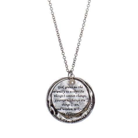 The Serenity Prayer Stamped Round Hammered Disc Pendant Necklace