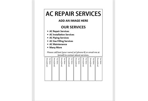 Editable Ac Repair Services Tear Off Flyer Ac Repair Services Ad Tear