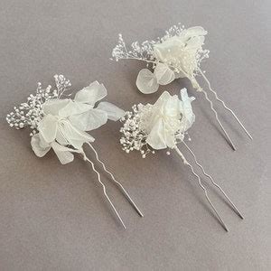 White Hydrangea Dried Flower Hair Pins For Bride Hair Accessories