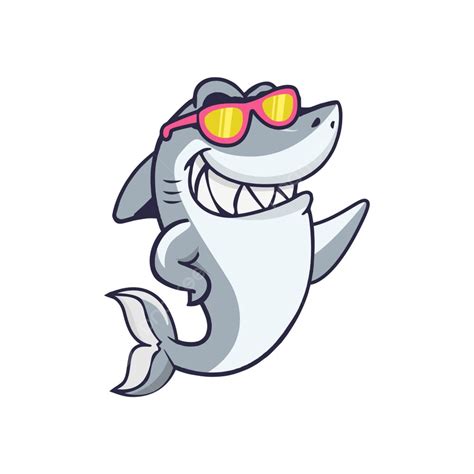 Smiling Shark Cartoon Mascot Character With Sunglasses Graphic Bite