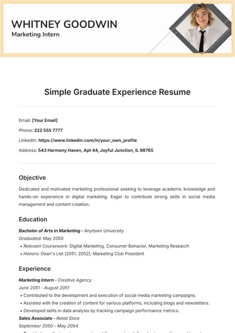 Free Simple Graduate Experience Resume Template to Edit Online
