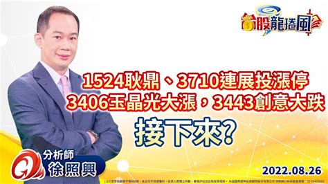 1524耿鼎、3710連展投漲停，3406玉晶光大漲，3443創意大跌，接下來｜20220826｜徐照興 分析師｜台股龍捲風 Youtube