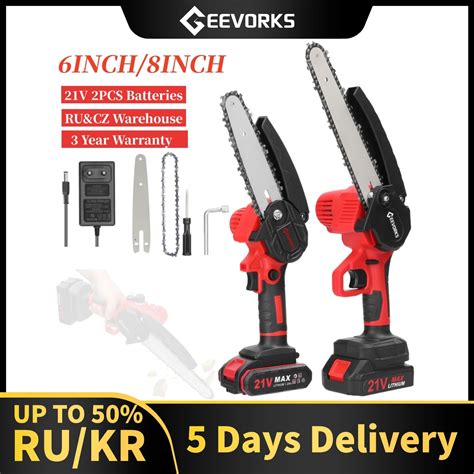 Geevorks 6inch8inch Electric Mini Chain Saws Pruning Chainsaw Cordless Garden Tree Logging