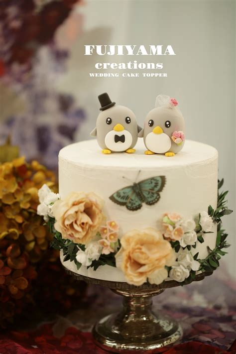 Penguin Wedding Cake Topper Handmade Penguin Couple Cake Topper Love