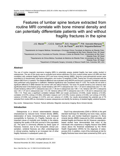 PDF Features Of Lumbar Spine Texture Extracted From Routine MRI