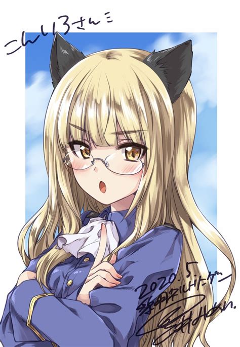 Safebooru 1girl Animal Ears Artist Name Ascot Bangs Blonde Hair Blue