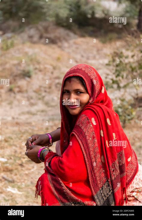 Noida Uttar Pradesh India Nov 2020 Portrait Of Indian Woman From Village Area In Colorful