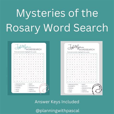 Mysteries Of The Rosary Word Search Classful