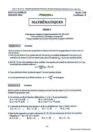 SUJET BAC 2024 MATHS SERIE C BY TEHUA