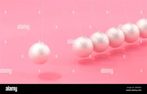 Newtons Pendulum With Pearl Marbles And Pink Background 3d Render