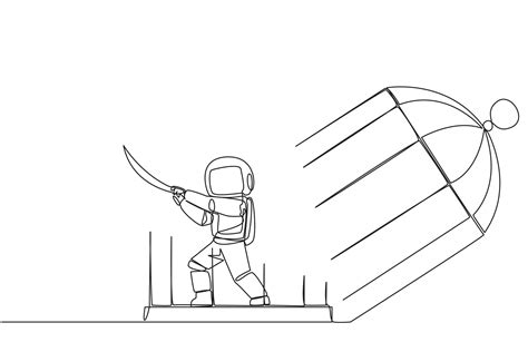 C Libataire Un Ligne Dessin Jeune Astronaute Pi G Dans Le Cage D Tient