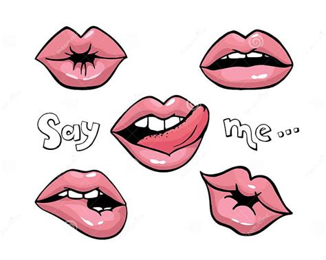 Lips Patch Collection Vector Isolated Doodle Womans Lips Expressing