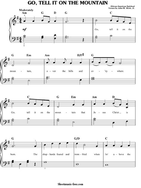 Go Tell It On The Mountain Sheet Music Easy Piano - ♪ SHEETMUSIC-FREE.COM