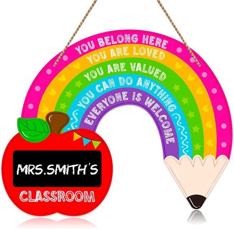 Teacher Door Sign Rainbow Welcome Sign For Classroom Door Decorations 11 X14 Personalized