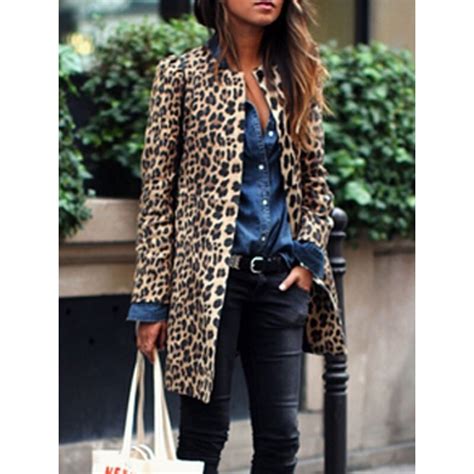 Leopard Langarm Trenchcoat F R Frauen Herbst Und W Grandado