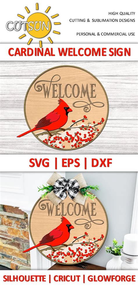 Christmas Door Sign Svg Cardinal Round Welcome Sign Svg Etsy