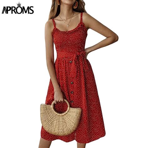 Aproms Sexy Backless Ruffles Midi Dress Women Dot Print Sundresses