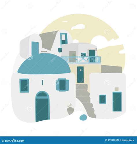 Santorini Island Greece Vector Flat Illustration Stock Vector