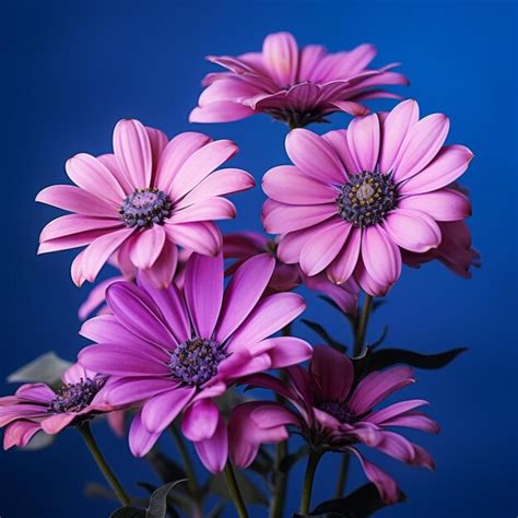 Flores Roxas Em Um Vaso Contra Um Fundo Azul Vetor Premium